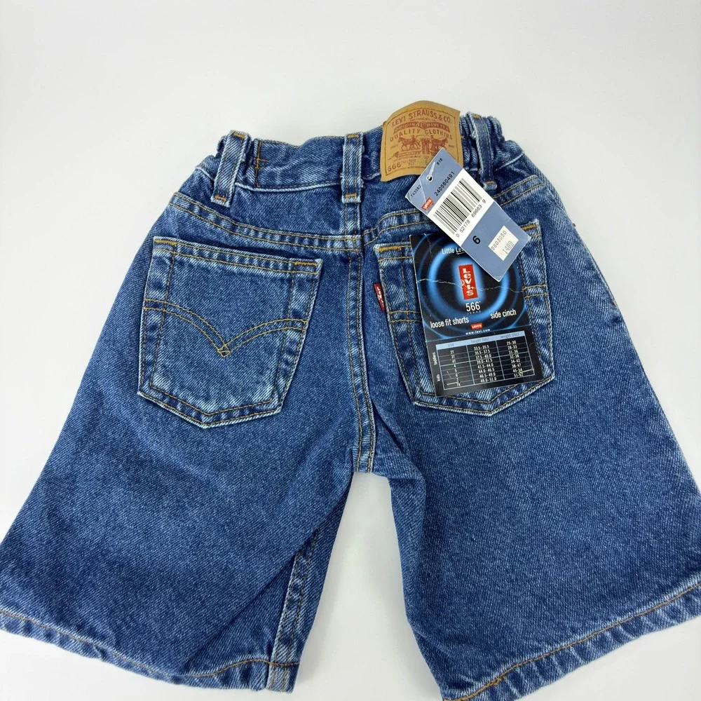 Vintage Levis 566 Kids Size 6 Loose Fit Denim Shorts Side Cinch NWT NOS Y2K